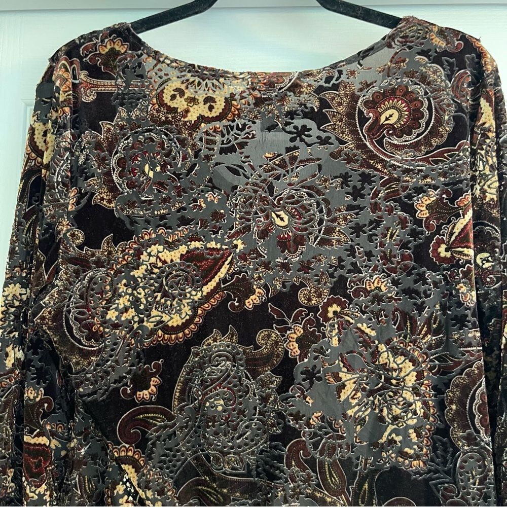 Women's Paisley Velvet Long Sleeve Blouse - Picture 10 of 10